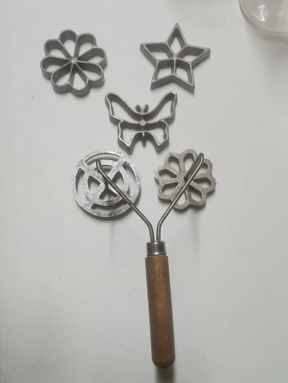 Vintage Wooden-Handled Pastry Stamping Set - Floral, Star, Butterfly Designs